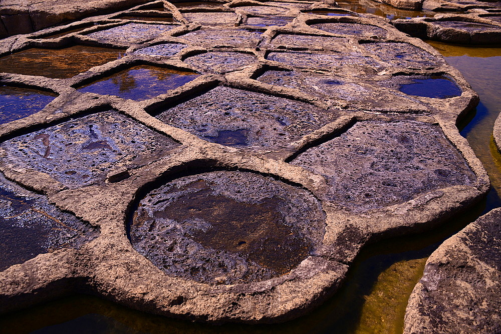 Salt pans in Marsaskala, Malta, Mediterranean, Europe