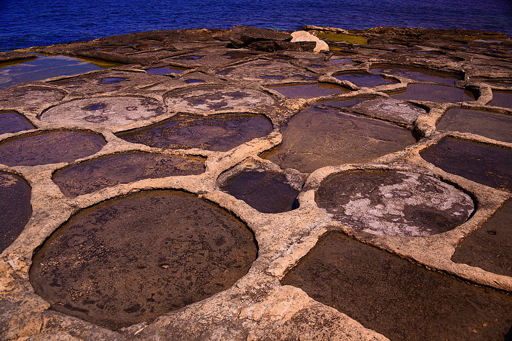 Salt pans in Marsaskala, Malta, Mediterranean, Europe