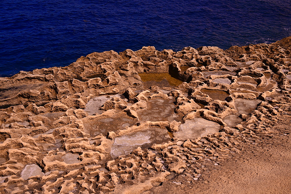 Salt pans on the island of Gozo, Malta, Mediterranean, Europe