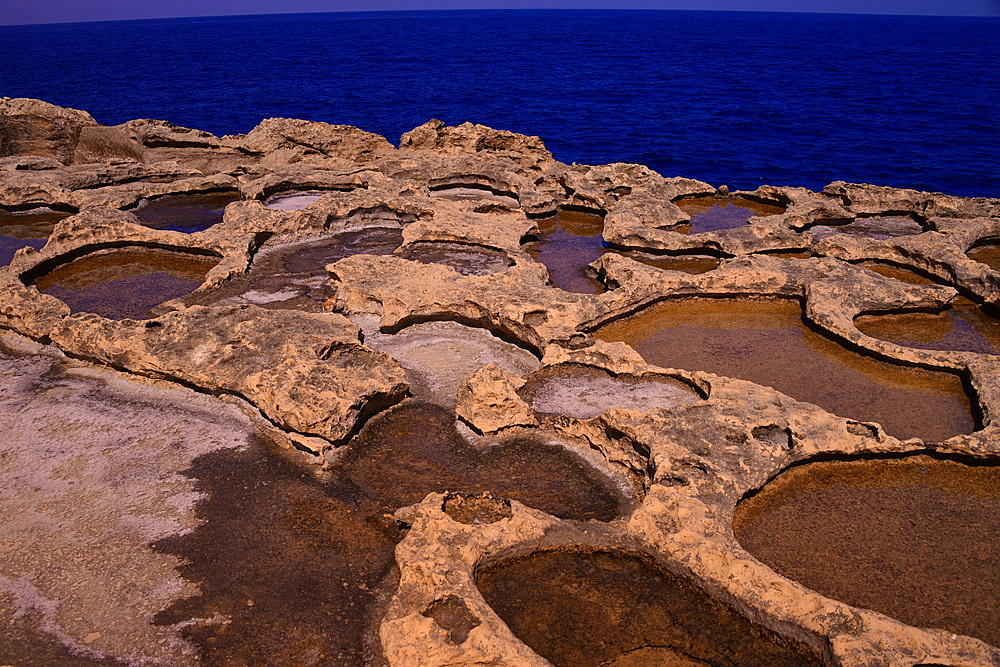 Salt pans in Marsaskala, Malta, Mediterranean, Europe