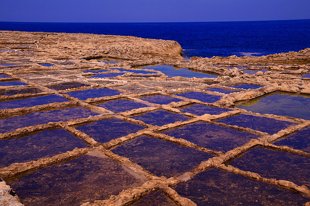 Salt pans on the island of Gozo, Malta, Mediterranean, Europe