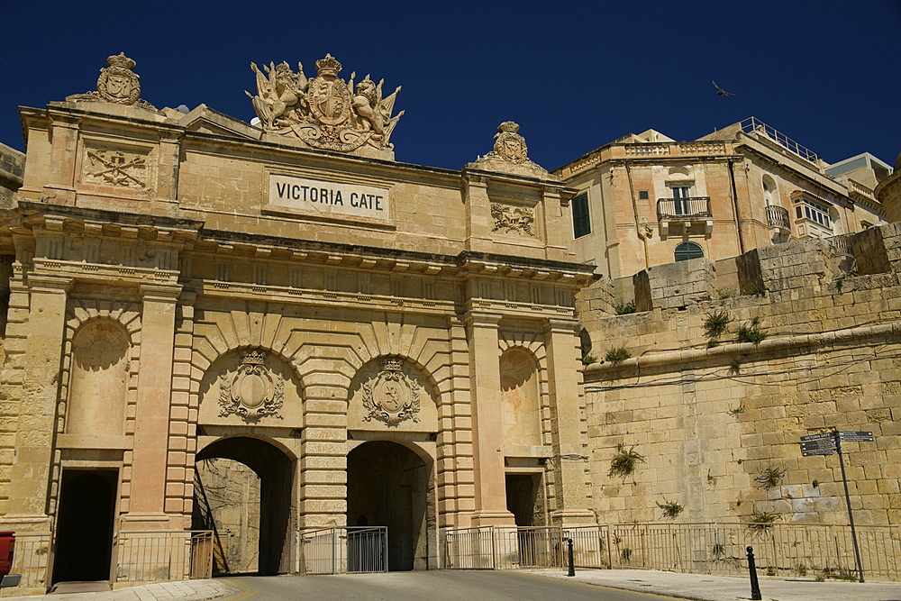 Victoria Gate (Il-Bieb Victoria), main entrance into the city of La Valetta, Malta, Europe