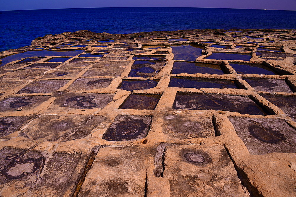 Salt pans in Marsaskala, Malta, Mediterranean, Europe