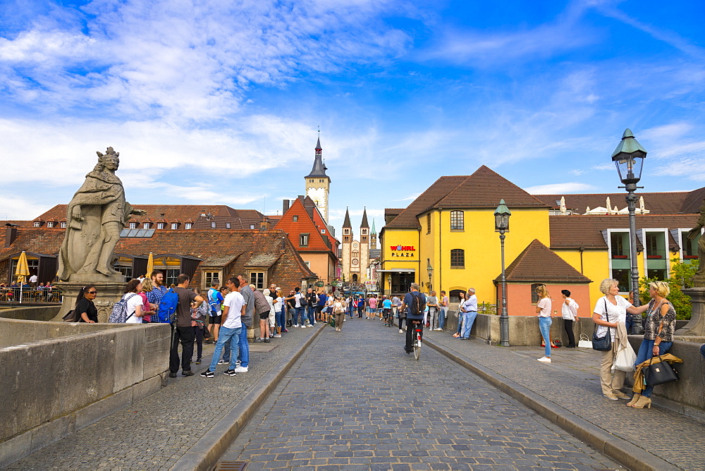 Old Bridge, Townhall and cathedral, Wurzburg, Franconia, Bavaria, Germany, Europe