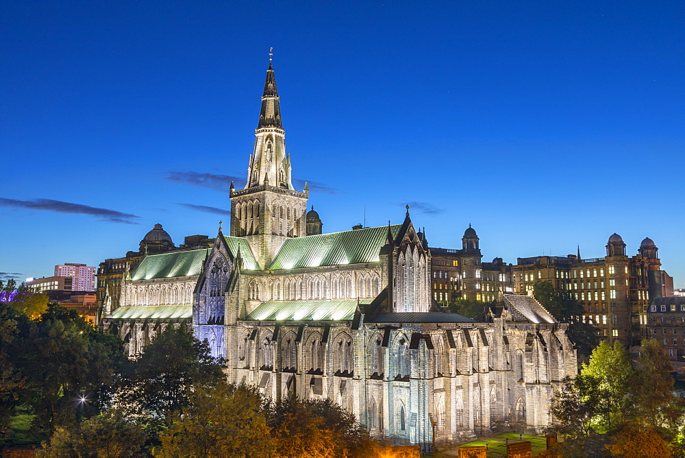 Glasgow Cathedral at dusk, Glasgow, Scotland, United Kingdom, Europe