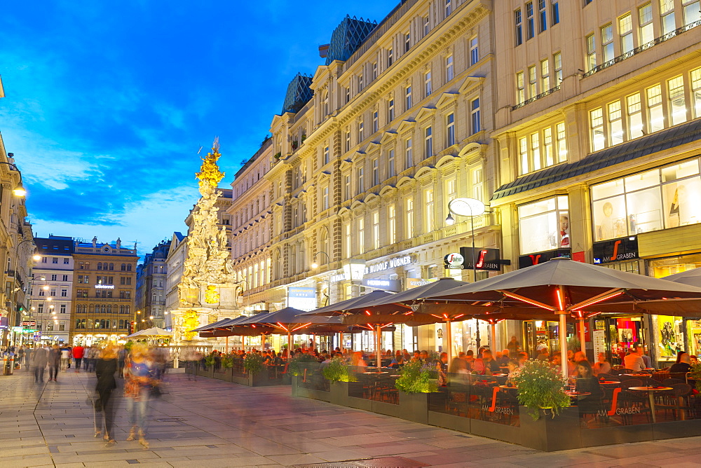 Pestsaule (Plague Column) at dusk, Graben Street, Vienna, Austria, Europe