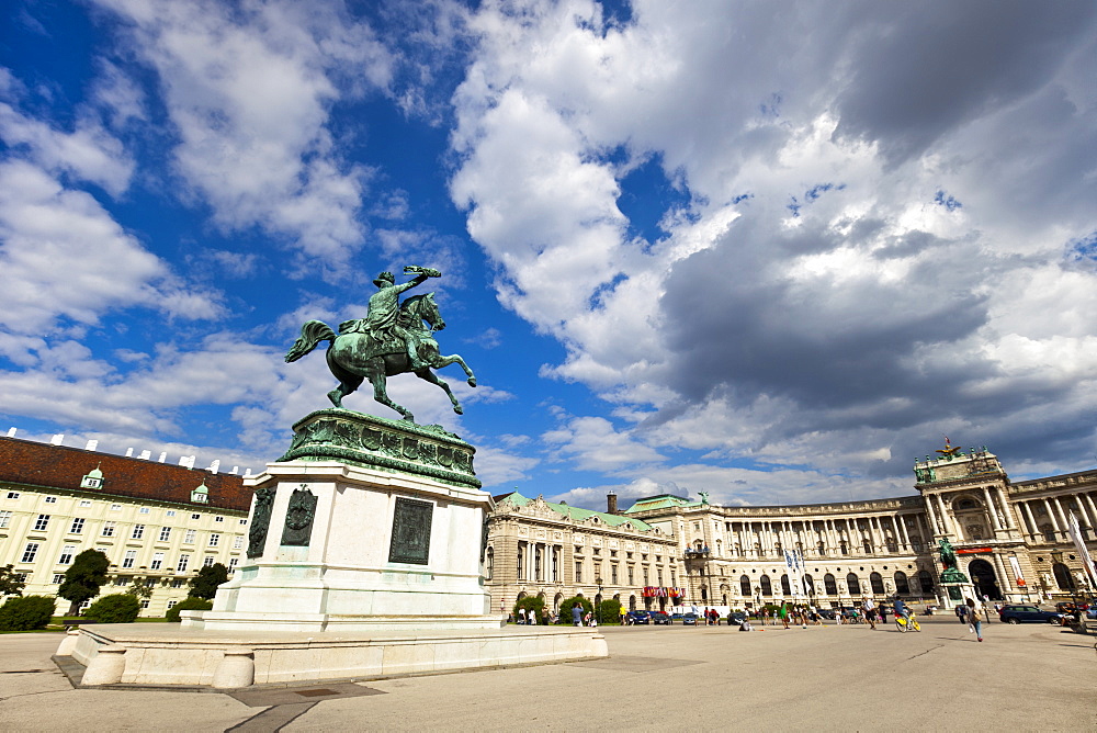 Heldenplatz, Hofburg, Neue Burg section, equestrian statue of Archduke Charles of Austria, Duke of Teschen, Vienna, Austria, Europe