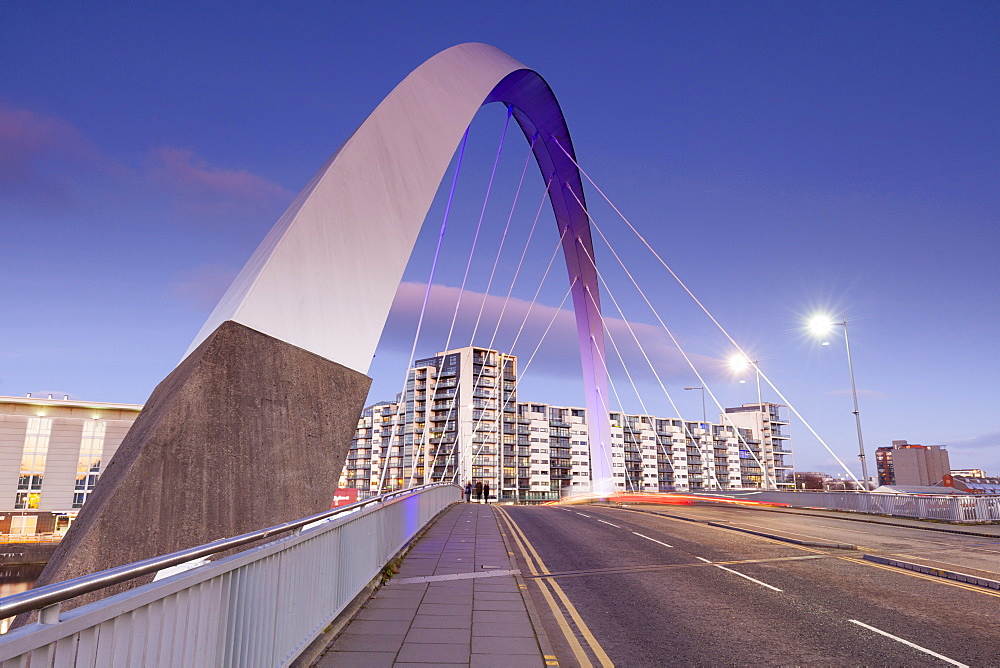 The Clyde Arc Bridge (Squinty Bridge), view towards Finnieston, Glasgow, Scotland, United Kingdom, Europe