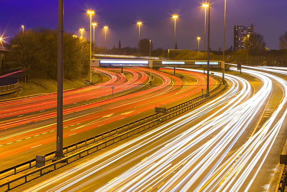 M8 Motorway trail lights, Glasgow, Scotland, United Kingdom, Europe