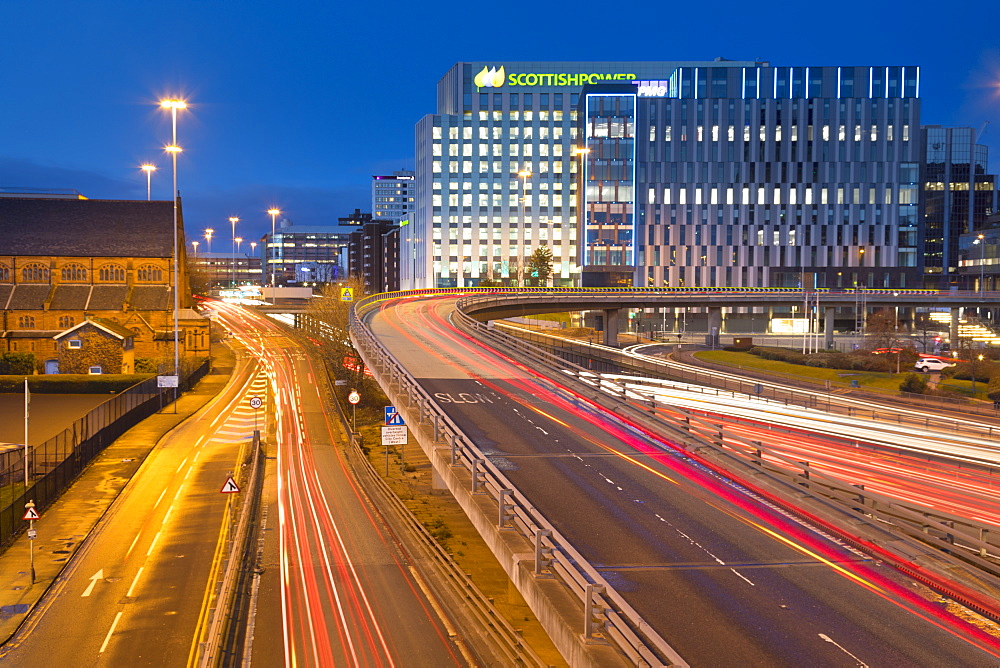 M8 Motorway trail lights, Glasgow, Scotland, United Kingdom, Europe