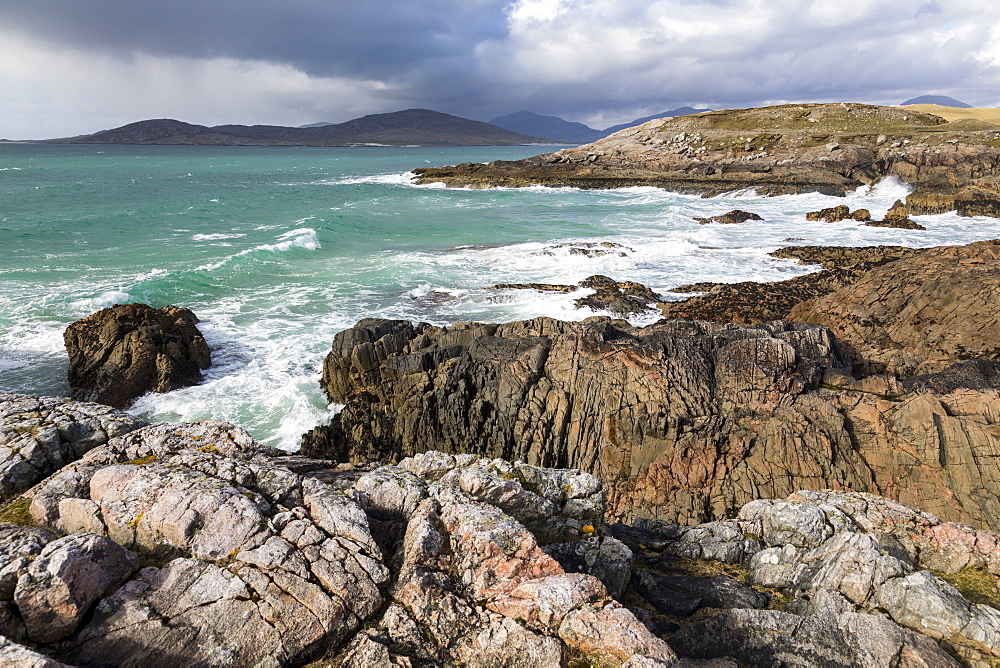 Rocky shoreline on west coast of Isle of Harris, Outer Hebrides, Scotland, United Kingdom, Europe