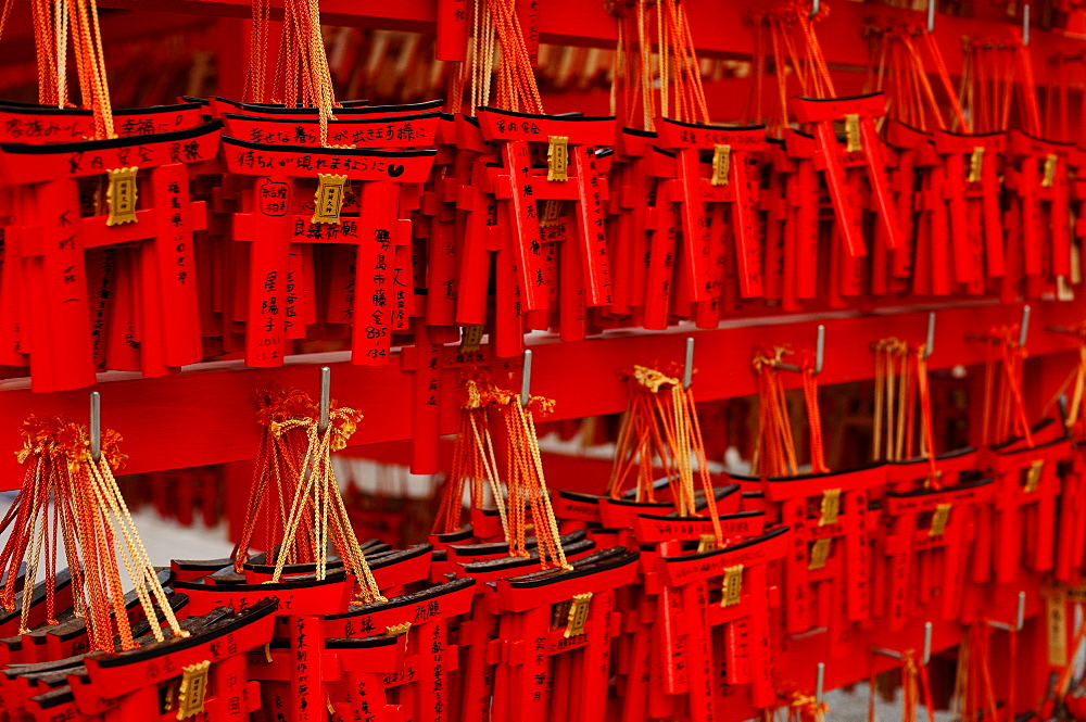 Small torii votive offerings, Fushimi Inari shrine, Kyoto, Japan, Asia