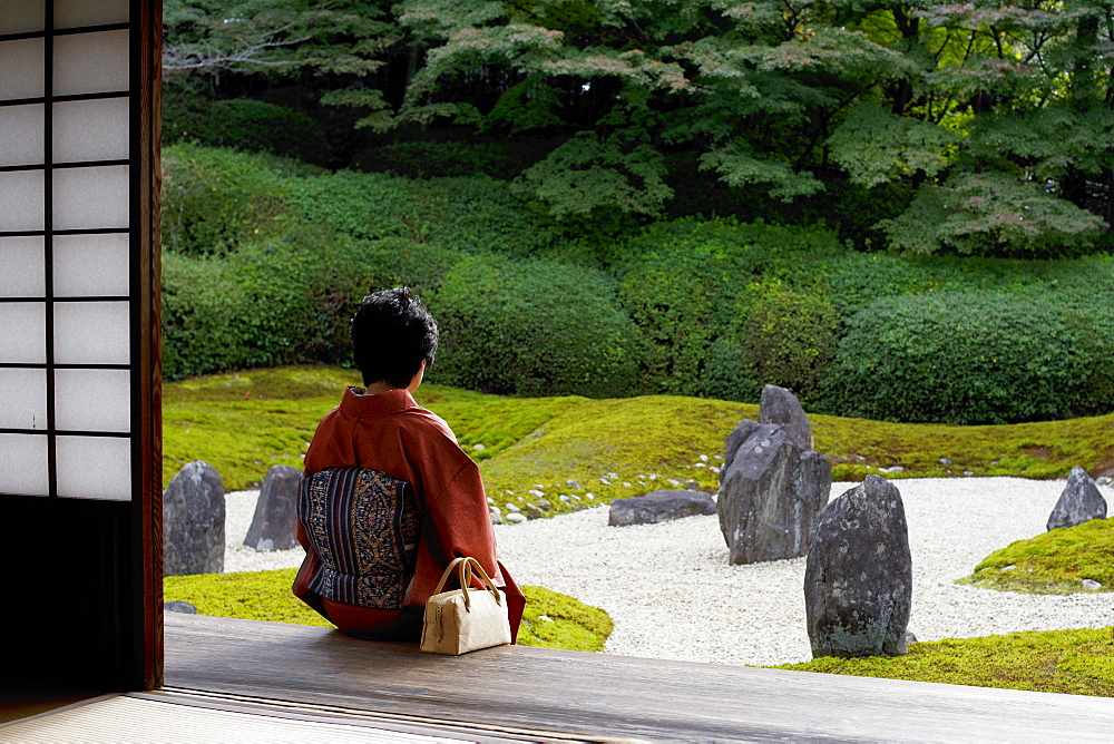 Quiet moment in Komyo-in temple garden, Kyoto, Japan, Asia