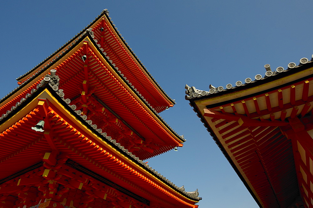 Kiyomizudera temple's red pagoda, Kyoto, Japan, Asia