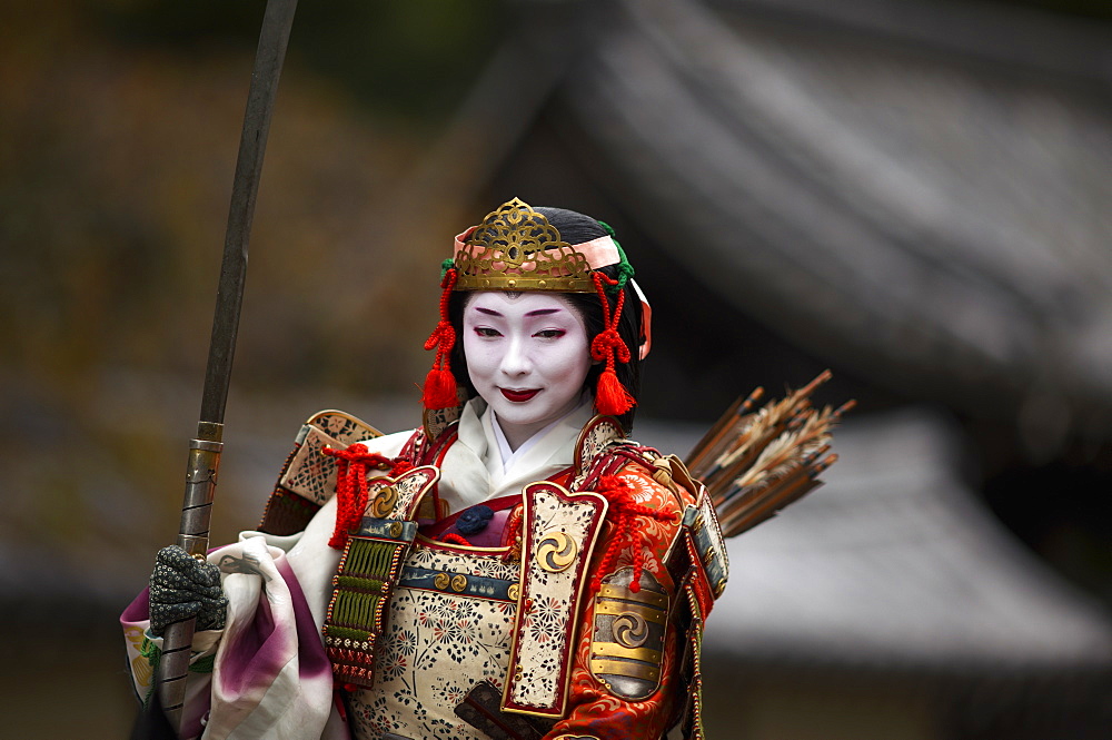 Female warrior during the Jidai festival, Kyoto, Japan, Asia