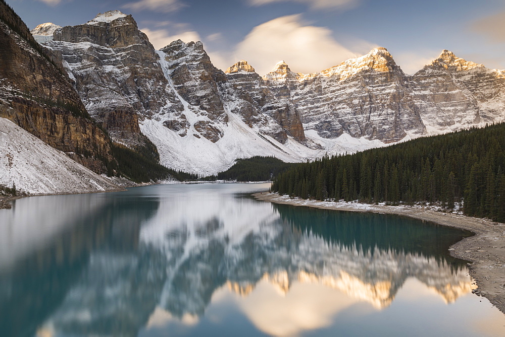 Mountains reflected in Moraine Lake, Banff National Park, UNESCO World Heritage Site, Alberta, The Rockies, Canada, North America