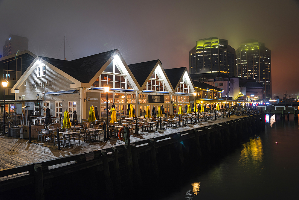 Halifax historic waterfront at night, Halifax, Nova Scotia, Canada, North America