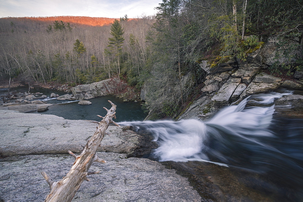 Elk River Falls at sunset, Elk River, Blue Ridge Mountains, North Carolina, United States of America, North America