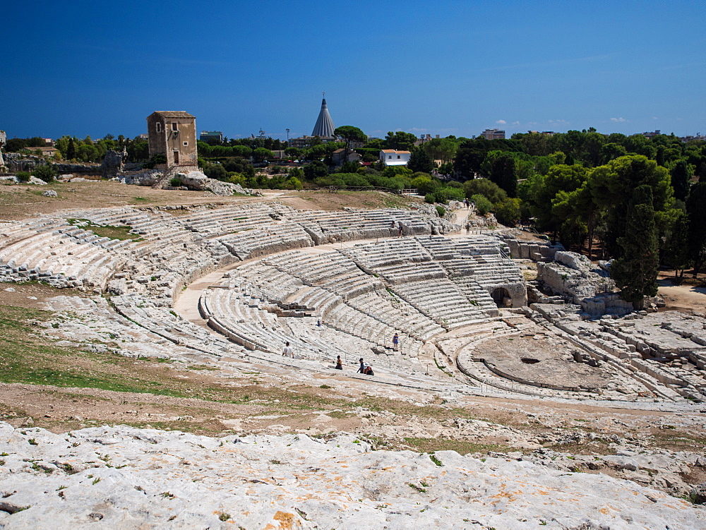 The 5th century BC Teatro Greco, Parco Archeologico della Neapolis, Syracuse (Siracusa), Sicily, Italy, Europe