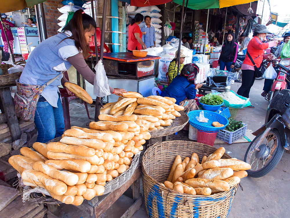 Baguettes being sold at market, Siem Reap, Cambodia, Indochina, Southeast Asia, Asia