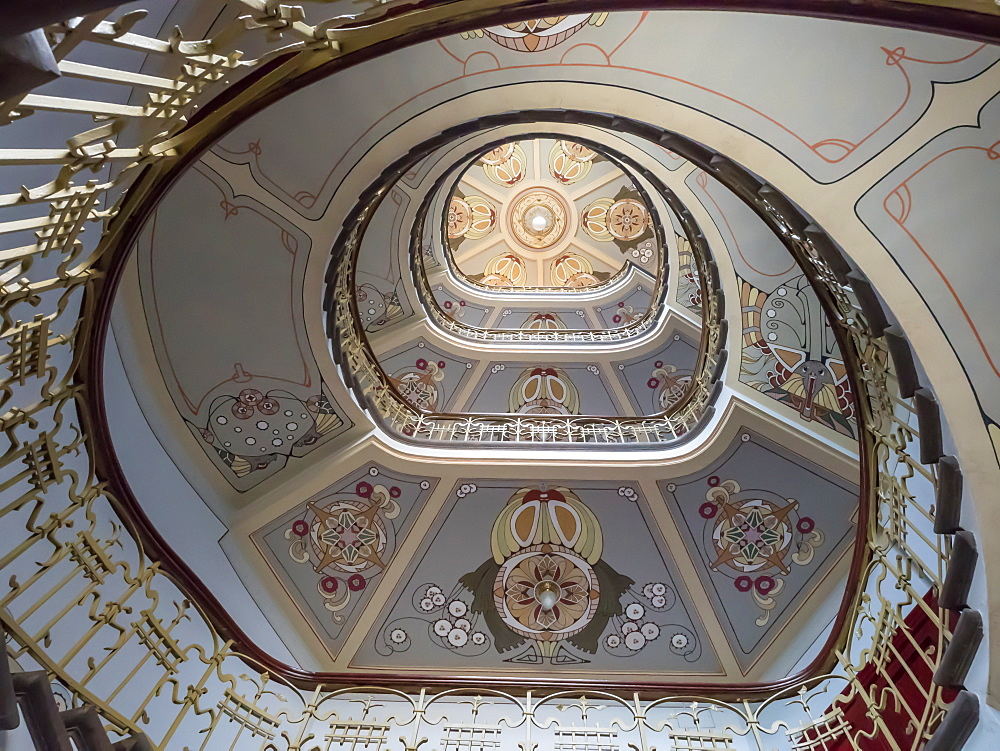 Art Nouveau building staircase, UNESCO World Heritage Site, Riga, Latvia, Baltics, Europe