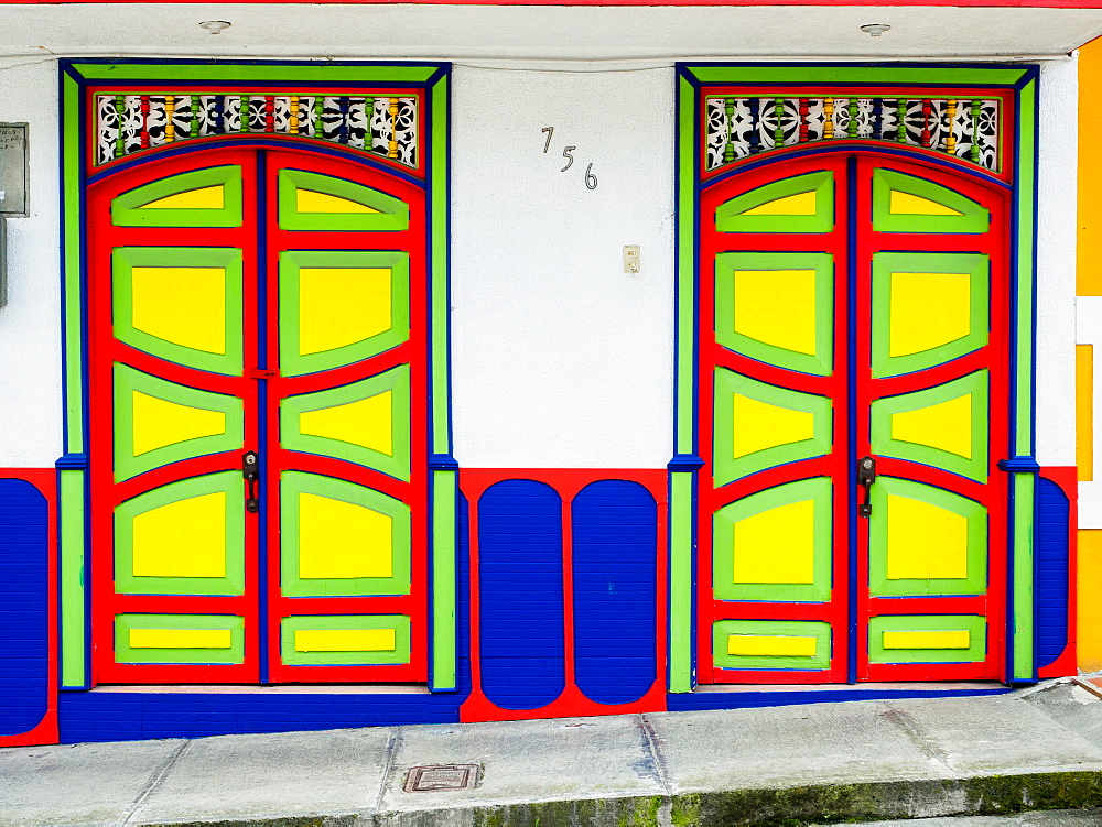 Colorful doors, Filandia, Coffee Region, Colombia, South America