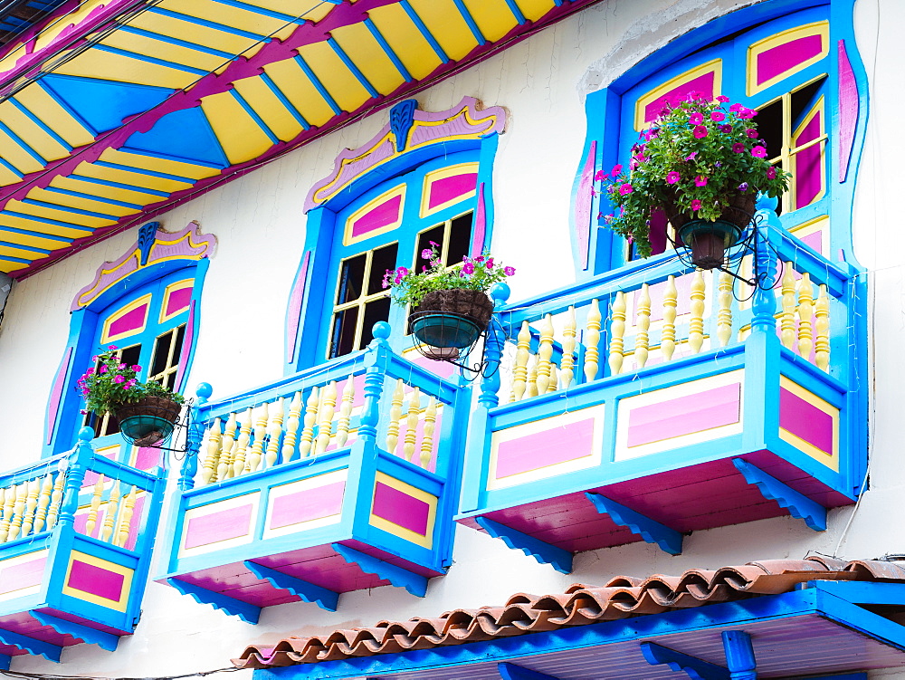 Colorful balconies, Filandia, Colombia, South America