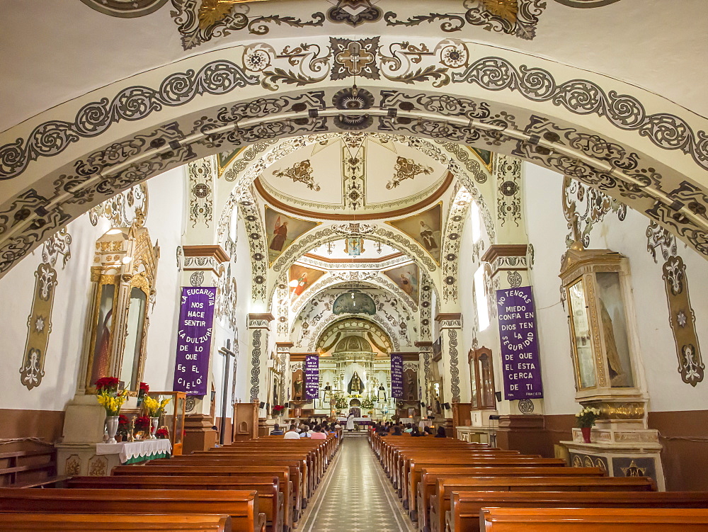 Painted interior of Santo Domingo church in the town of Ocotlan de Morelos, State of Oaxaca, Mexico, North America