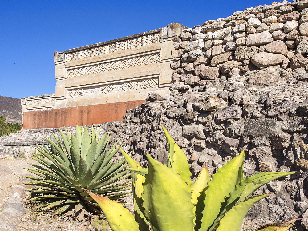 Pre-Columbian Mixtec and Zapotec ruins in the town of Mitla, State of Oaxaca, Mexico, North America