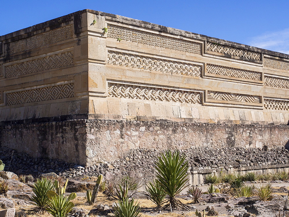 Pre-Columbian Mixtec and Zapotec ruins in the town of Mitla, State of Oaxaca, Mexico, North America