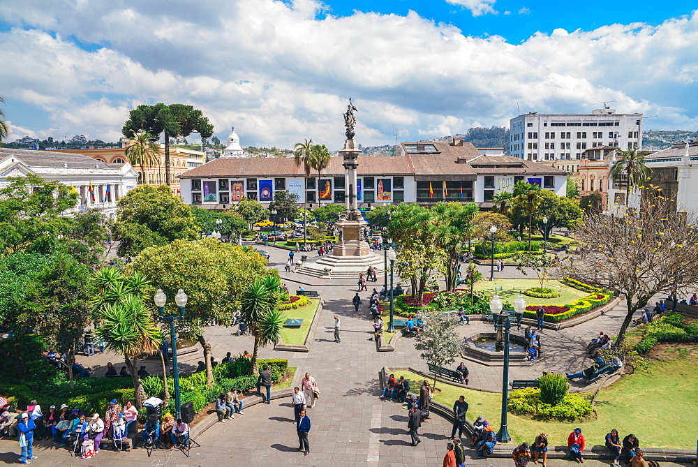 Independence Square, the principal and central public square of Quito, Ecuador, South America