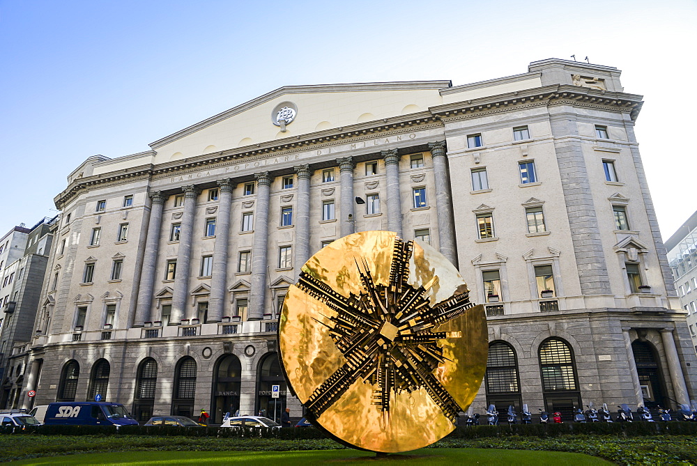 Disco Sculpture by Arnaldo Pomodoro, Piazza Filippo Meda, Milan, Lombardy, Italy, Europe