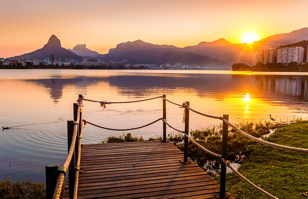 Sunset at Lagoa Rodrigo de Freitas in Rio de Janeiro, Brazil, South America