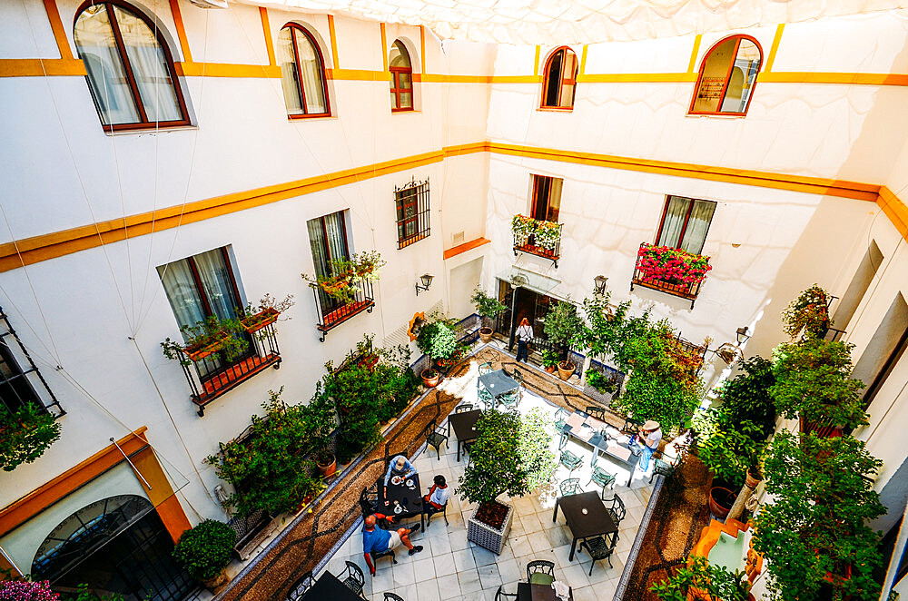 Inward-facing Arabic-style courtyard in Cordoba, Andalucia, Spain, Europe