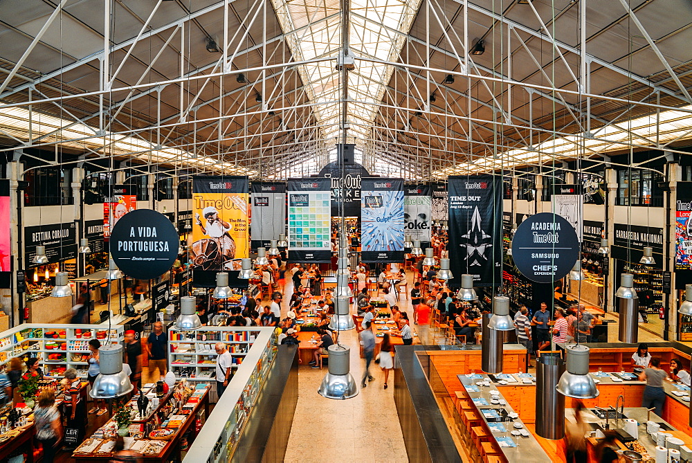 Time Out Market is a popular food hall located in Mercado da Ribeira at Cais do Sodre, Lisbon, Portugal, Europe