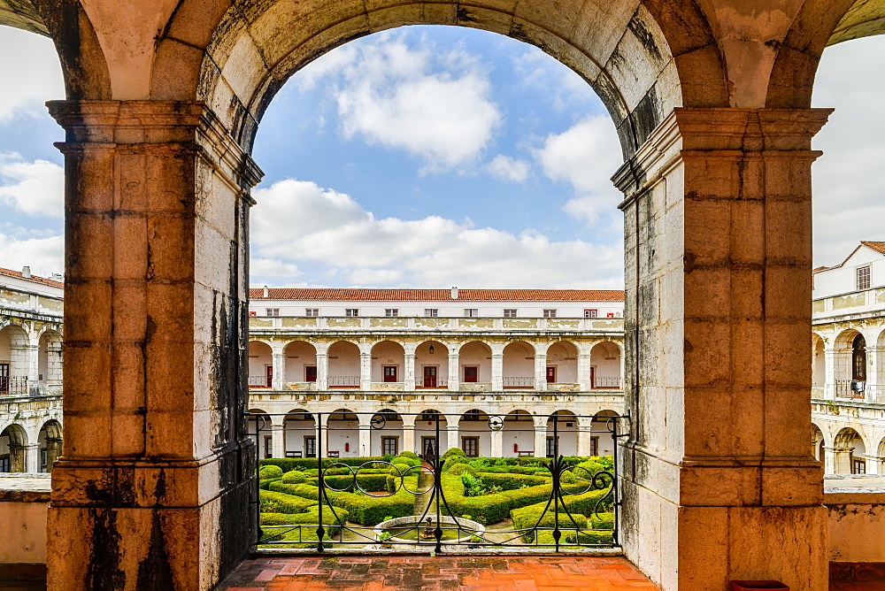 Interior courtyard of 17th century Convento de Santos-o-Novo in Lisbon, Portugal, Europe