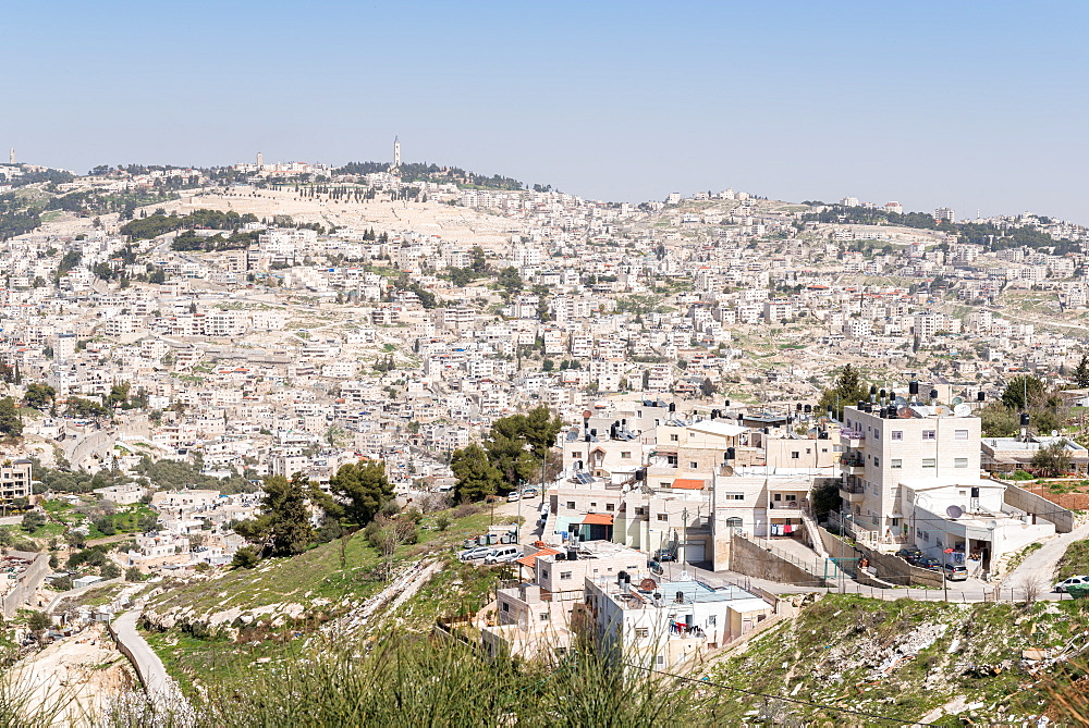 View of outskirts of Jerusalem from the Old City, Jerusalem, Israel, Middle East