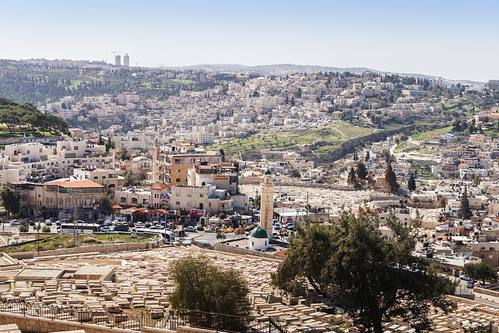 View of a Arab-Israeli neighbourhood, including shops and a mosque, on the outskirts of Jerusalem, Israel, Middle East