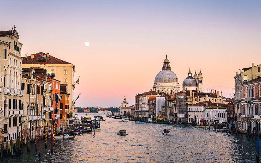 Grand Canal at sunset, Venice, UNESCO World Heritage Site, Veneto, Italy, Europe