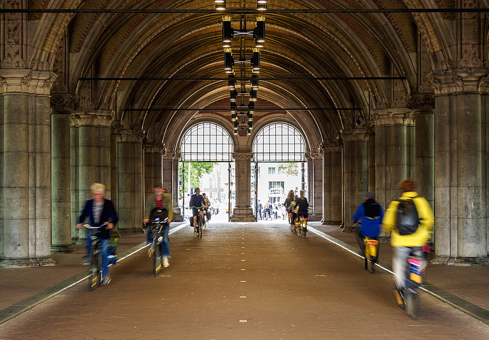 Bike Path under the Rijksmuseum at the Museumplein, Amsterdam, North Holland, The Netherlands, Europe