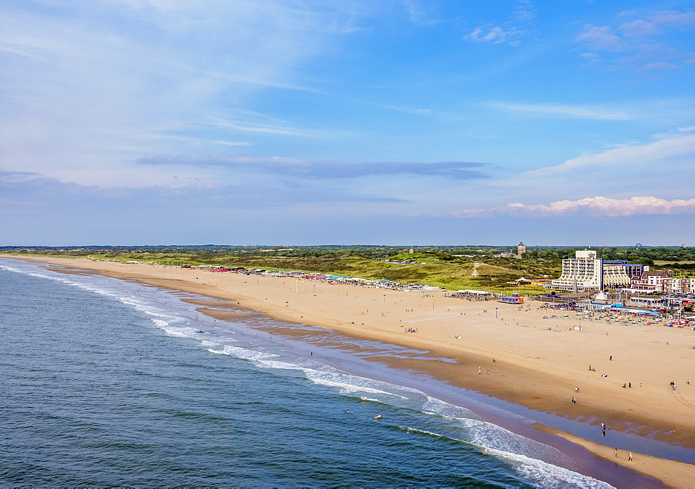 Beach in Scheveningen, elevated view, The Hague, South Holland, The Netherlands, Europe