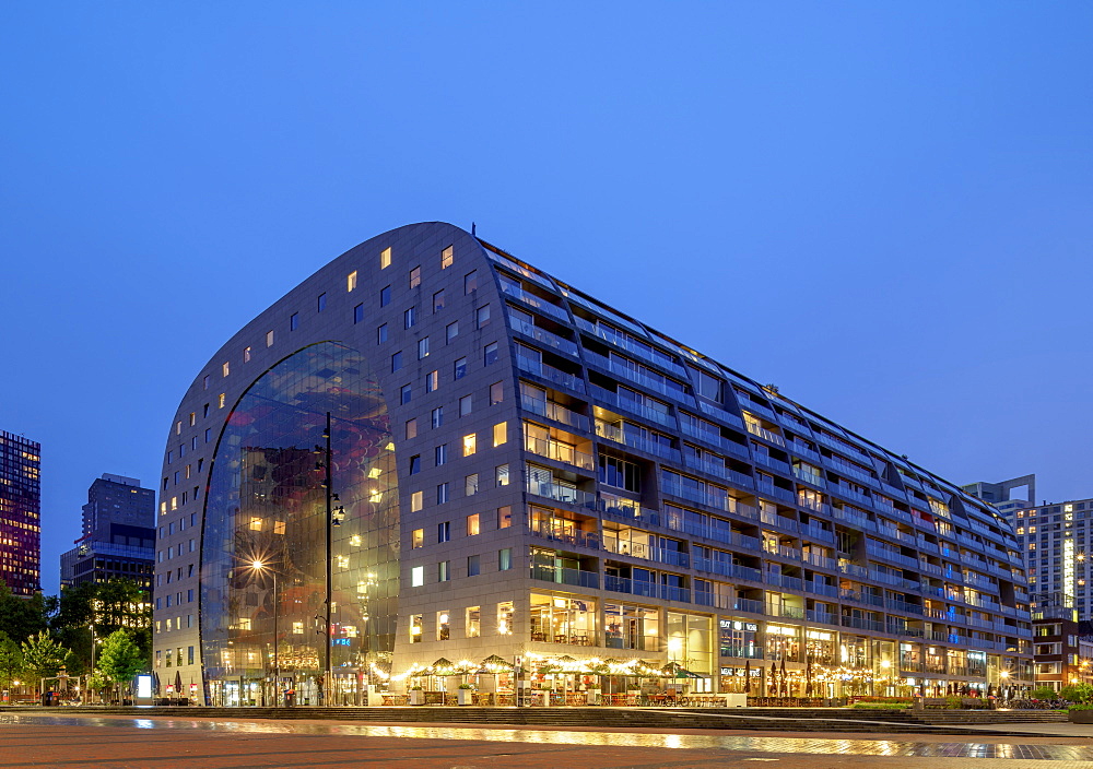 Market Hall at twilight, Rotterdam, South Holland, The Netherlands, Europe