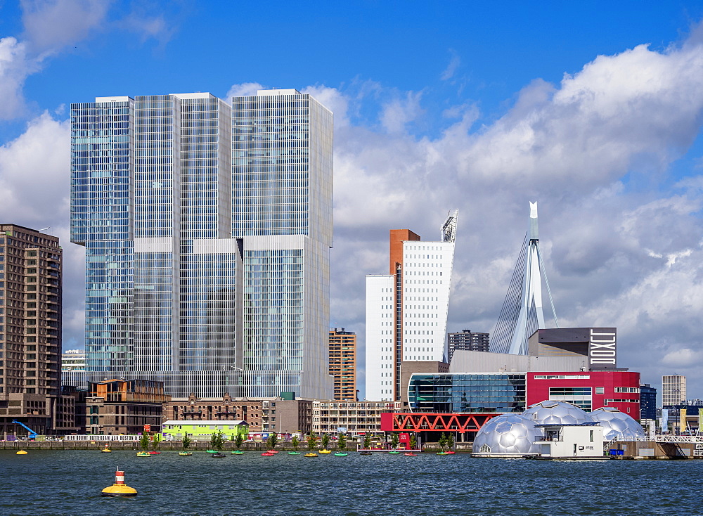 Kop Van Zuid skyline seen from Rijnhaven, Rotterdam, South Holland, The Netherlands, Europe