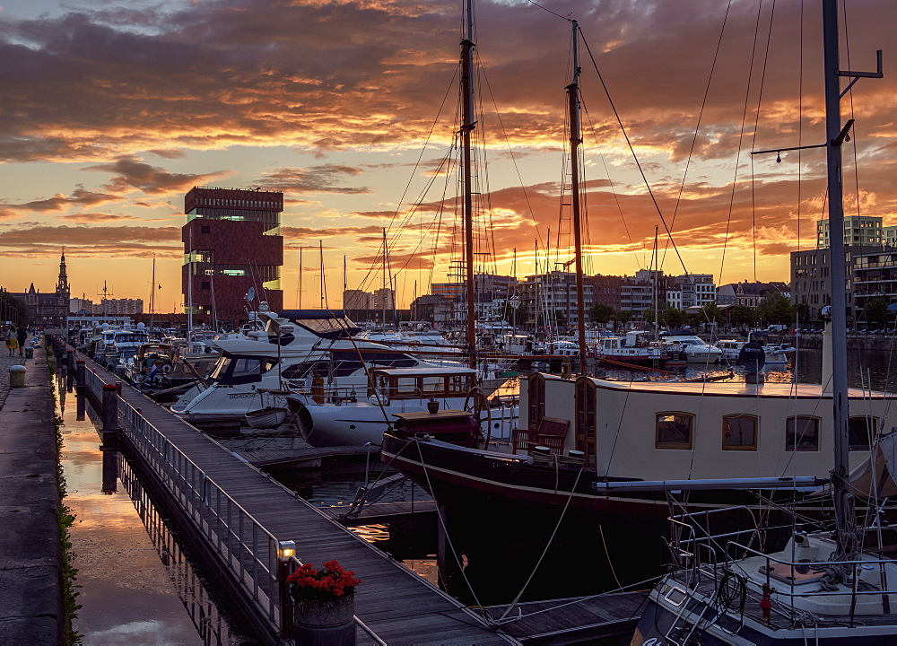 Bonapartedok at sunset, Antwerp, Belgium, Europe