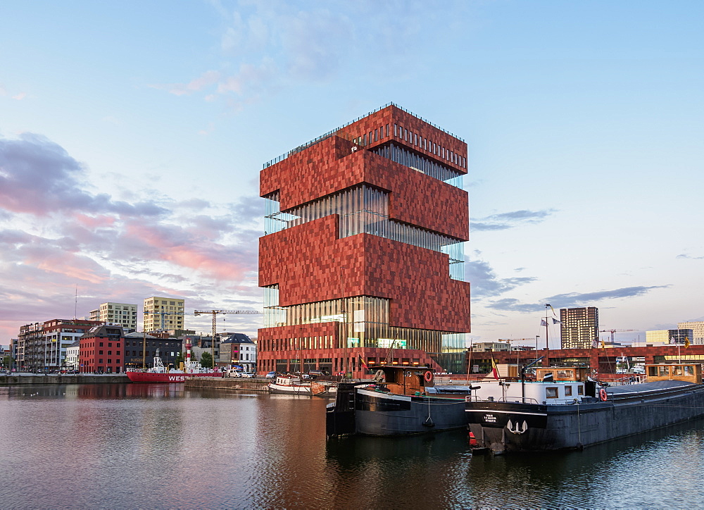 Museum aan de Stroom at dusk, Antwerp, Belgium, Europe