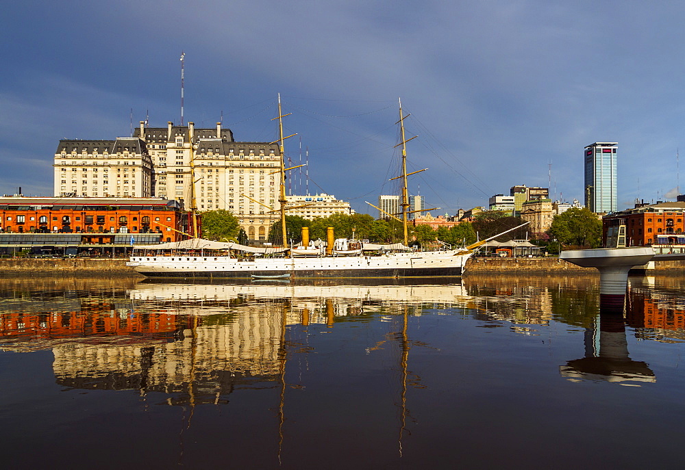 View of Puerto Madero and the museum ship ARA Presidente Sarmiento, City of Buenos Aires, Buenos Aires Province, Argentina, South America