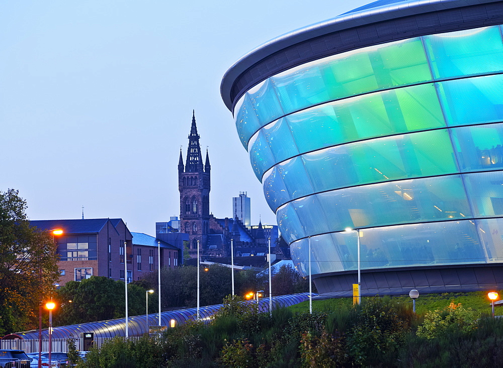 Twilight view of the Hydro, Glasgow, Scotland, United Kingdom, Europe