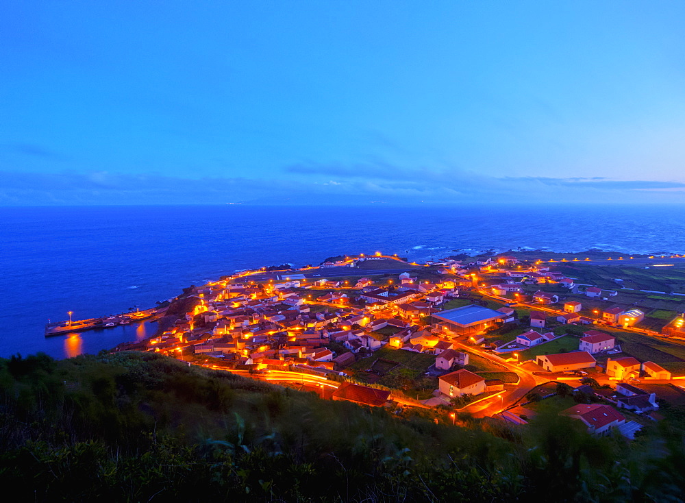 Twilight view of the Vila do Corvo, Corvo, Azores, Portugal, Atlantic, Europe