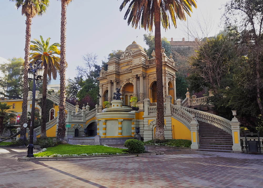 View of the Neptune Fountain and Terrace on the Santa Lucia Hill, Santiago, Chile, South America