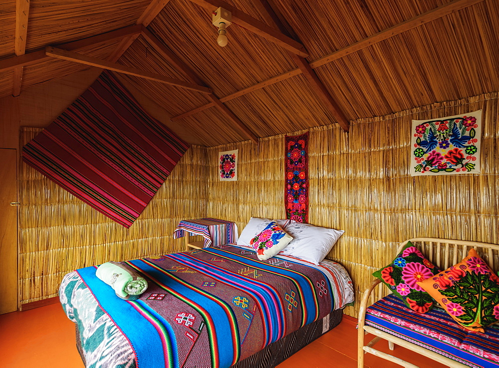 Room interior, Uros Titicaca Lodge, Uros Floating Islands, Lake Titicaca, Puno Region, Peru, South America